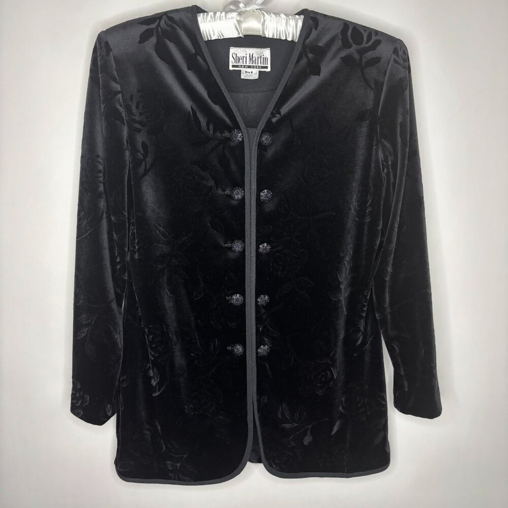 Sheri Martin NY Vintage Velvet Jacket Tone-On-Tone Floral Design Buttons Women 8